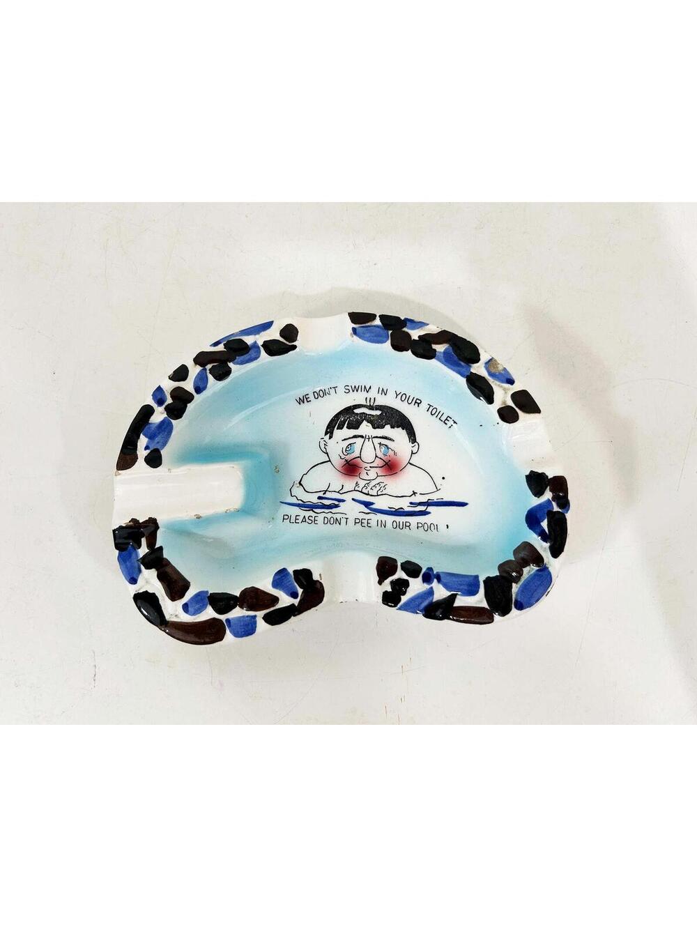 Ashtray Swimming Pool Don't Pee in Our Pool Potty Humor Trinket Dish Gift 1950s